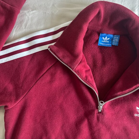 Adidas Originals Burgundy 1/4 Zip Pullover – Size Medium – 3-Stripes Track Top - Picture 2 of 2